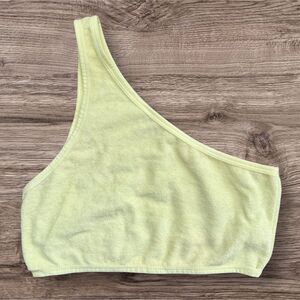 Zara Lime Yellow One Shoulder Knit Crop Top Asymmetrical Tank Medium Neon Ribbed